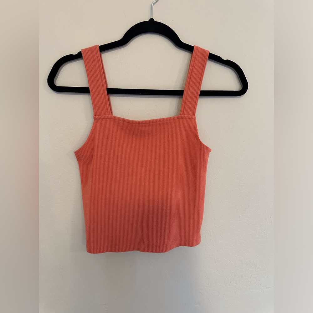 American Eagle Outfitters Coral Ribbed Crop Top